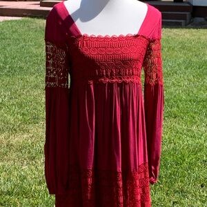Anthro Red lace trim dress!